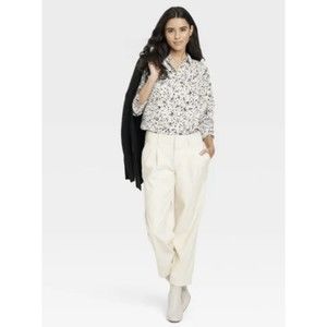 A New Day Women's Shirt Sleeve Satin Button-Down Leopard Spotted Size Small NEW